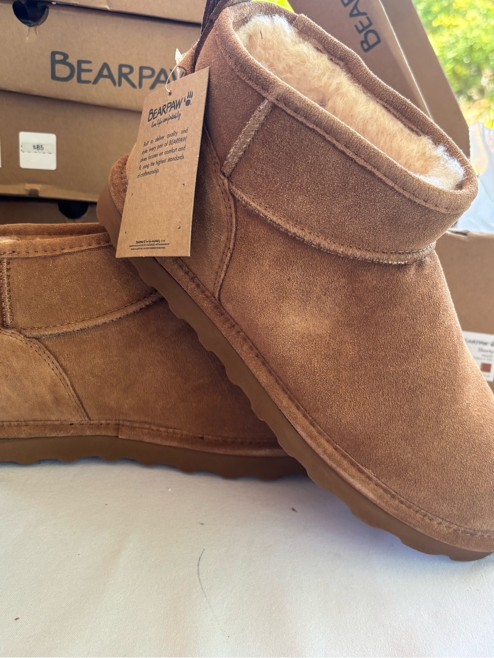 BearPaw shorty boots in light brown new in box